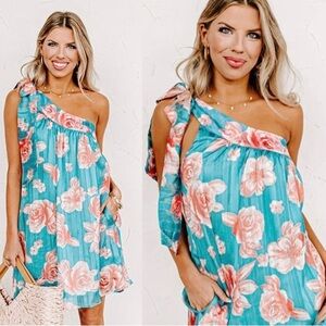 Meritt One Shoulder‎ Tropical Print Shift Dress, Size 2X EUC